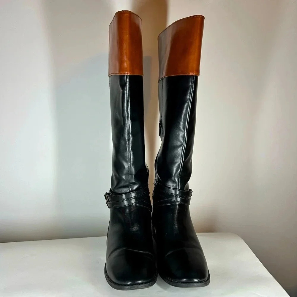 Women’s JC penny SO faux leather black and brown boots
